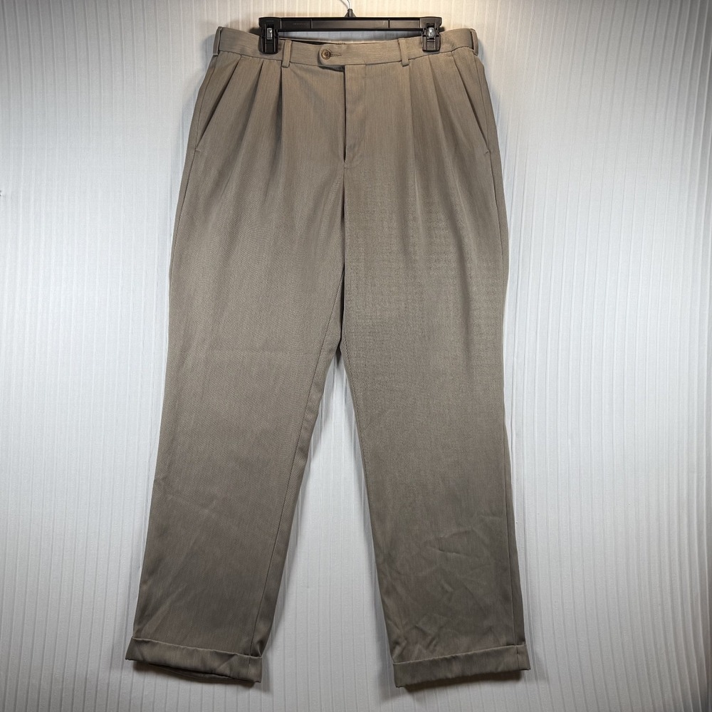Perry Ellis Portfolio Dress Pants Mens‎ 33x32 Gray Pleated Cuff Business Casual